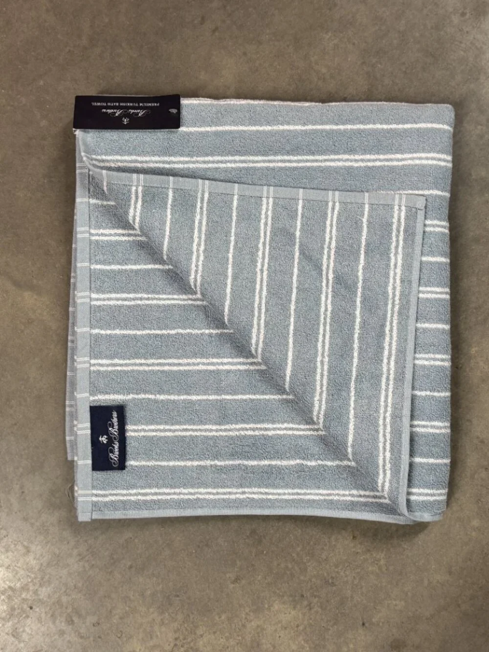 4 Brooks Brothers Premium Turkish Cotton Bath Towels White Blue Gray Stripe